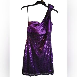 Speechless Elegant Purple One-Shoulder Sequinned  Dress Size 9 Bow Party Evening